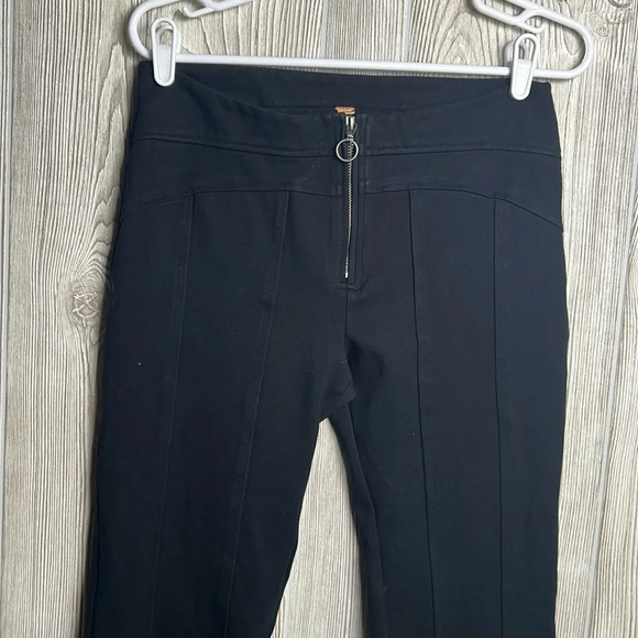 Free People Black Seamed Knit Wide Leg Flare Front Zip Fly Pants Sz 6 - Picture 2 of 5